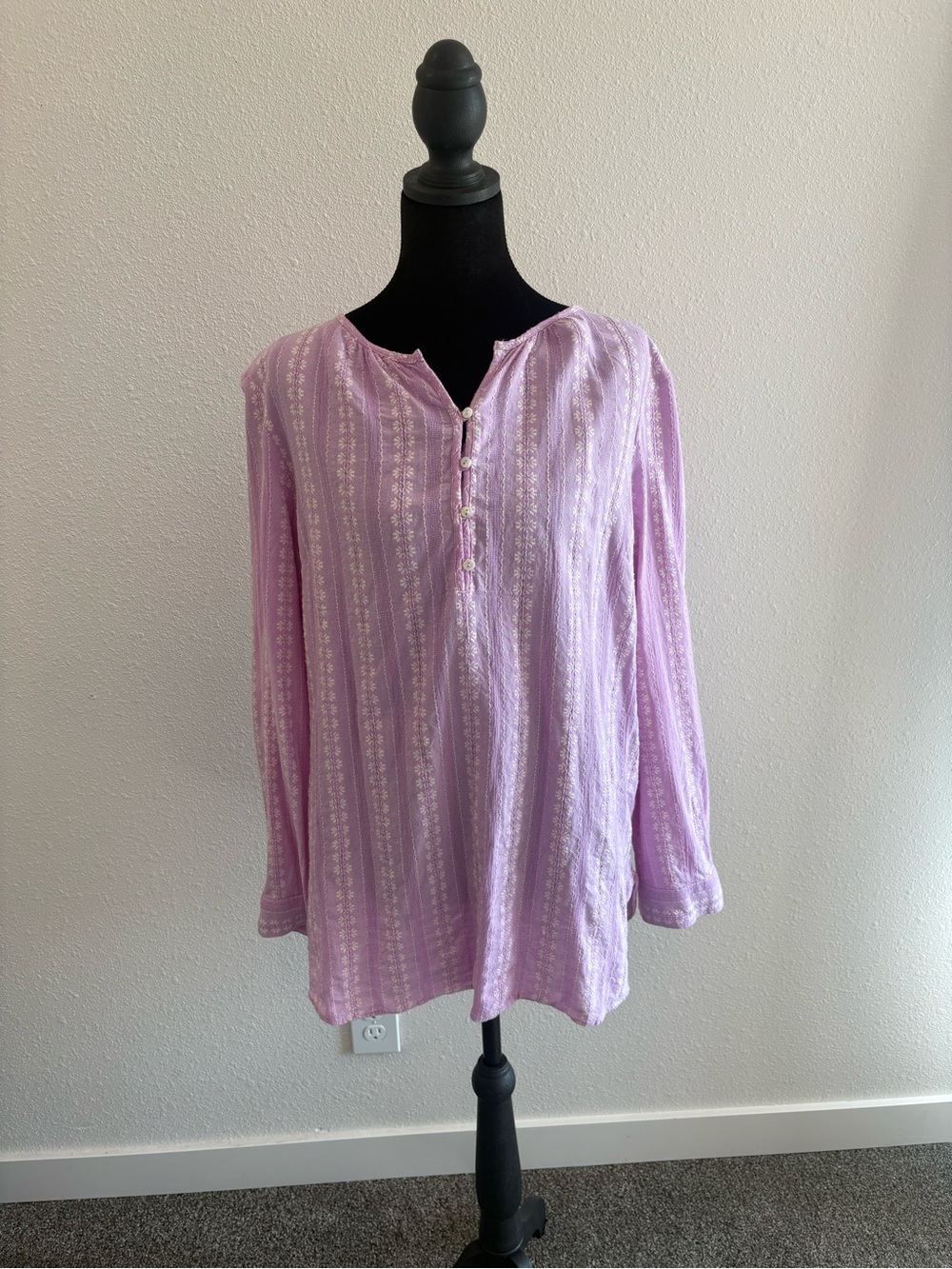 Talbots Lilac Purple Cotton Textured Embroidered Long-Sleeve Top
